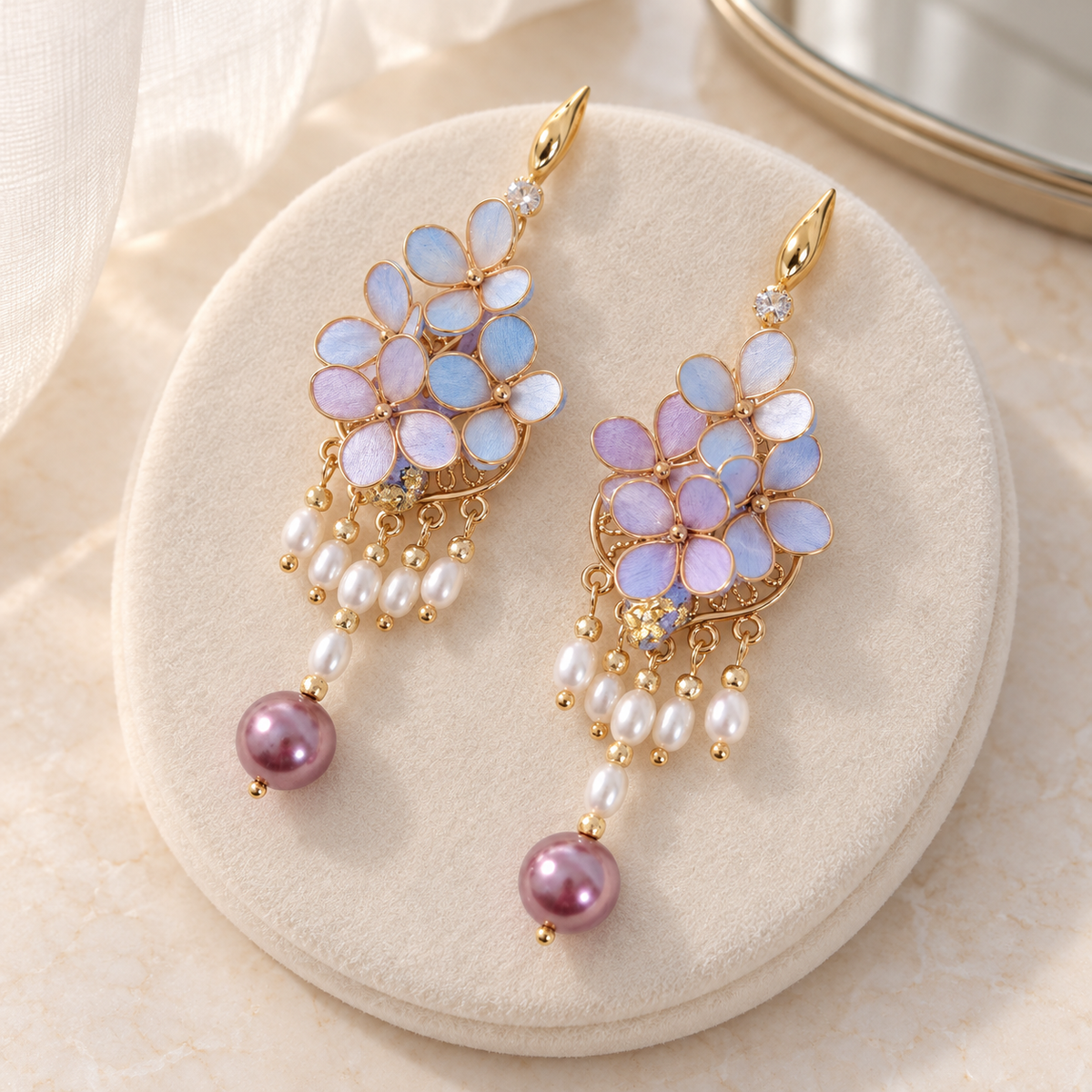 Lilac Cloud Cluster Ronghua Tassel Earrings — photo 6