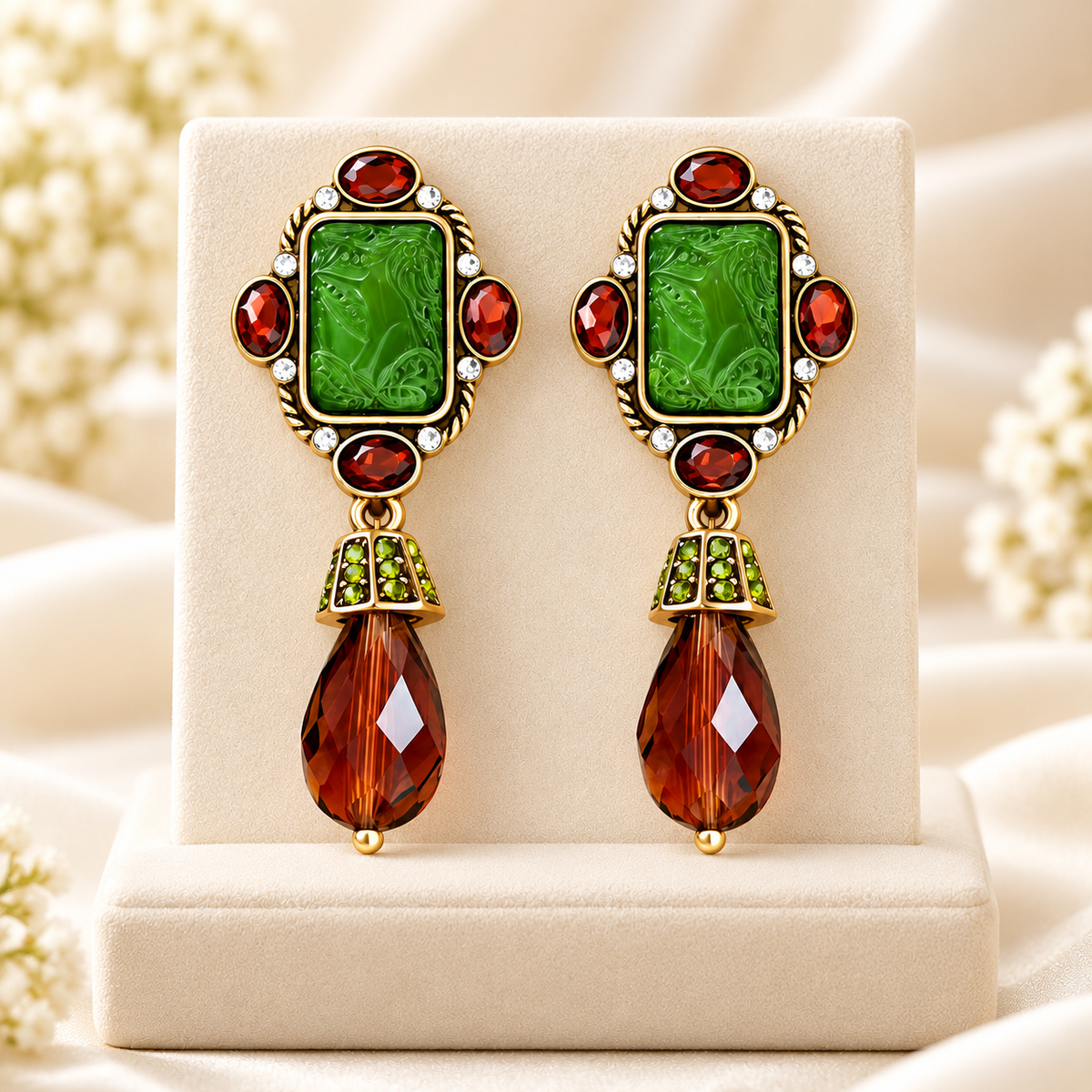 Luye court green glass drop earrings — photo 6