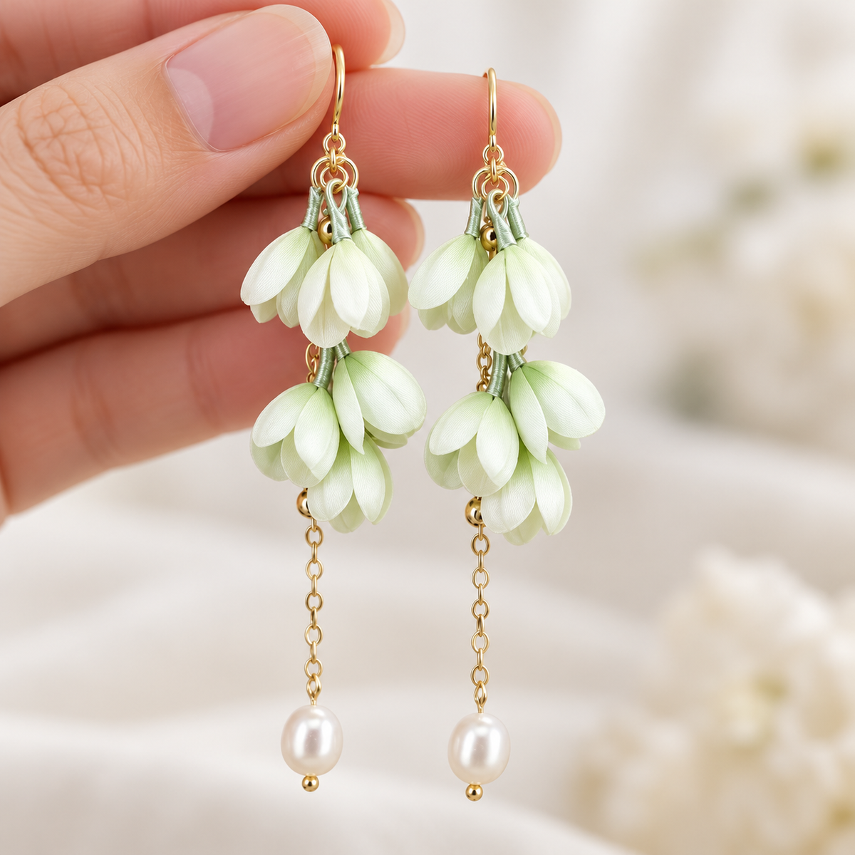 Pale Green Wisteria Ronghua Drop Earrings — photo 6