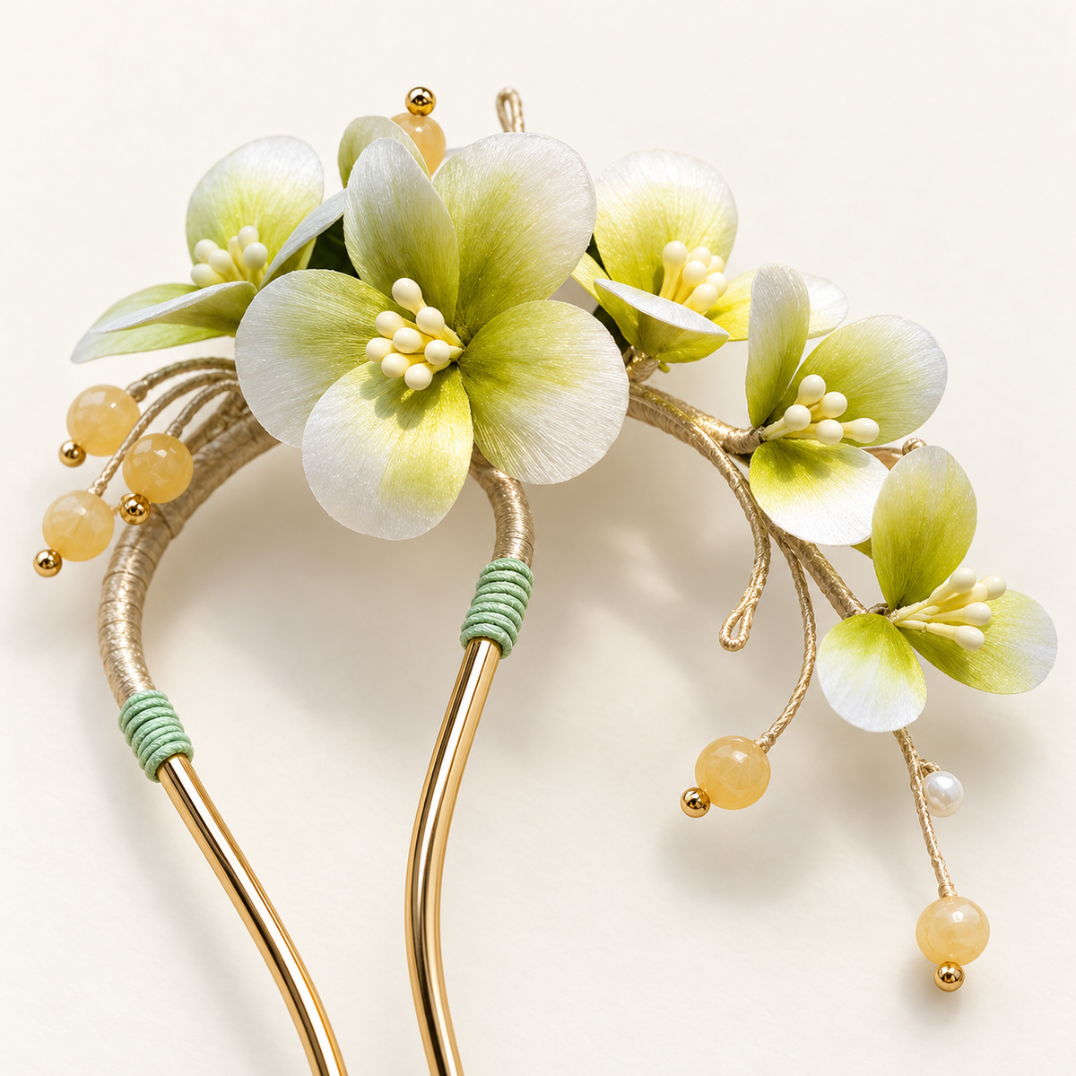 Weiyu Haitang blossom detail with bead drops