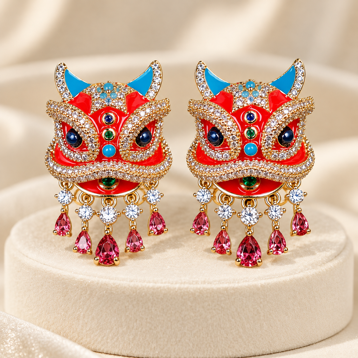 Xingshi enamel awakening lion drop earrings — photo 6