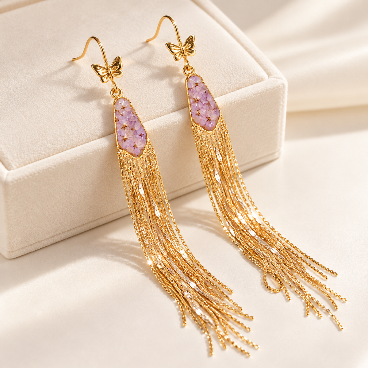 Zijin preserved flower gold tassel earrings — photo 6