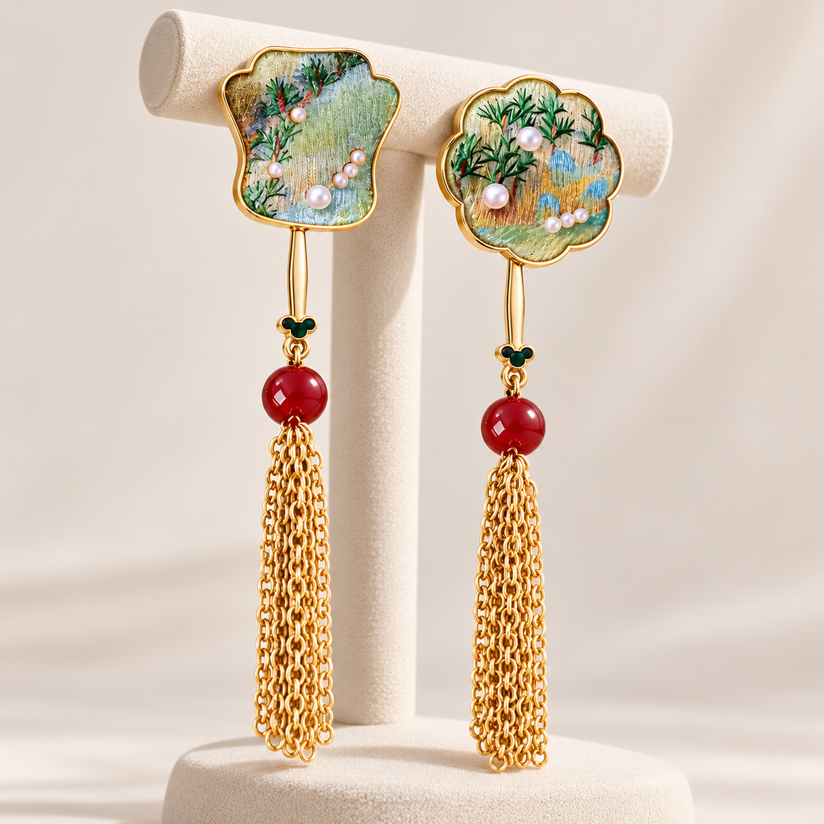 Tuanshan Songjin round-fan tassel stud earrings — photo 6