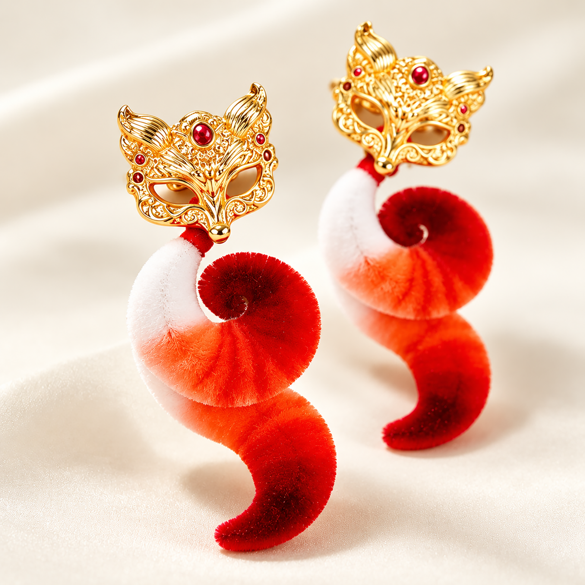 Little fox mulberry-silk Ronghua stud earrings alternate view