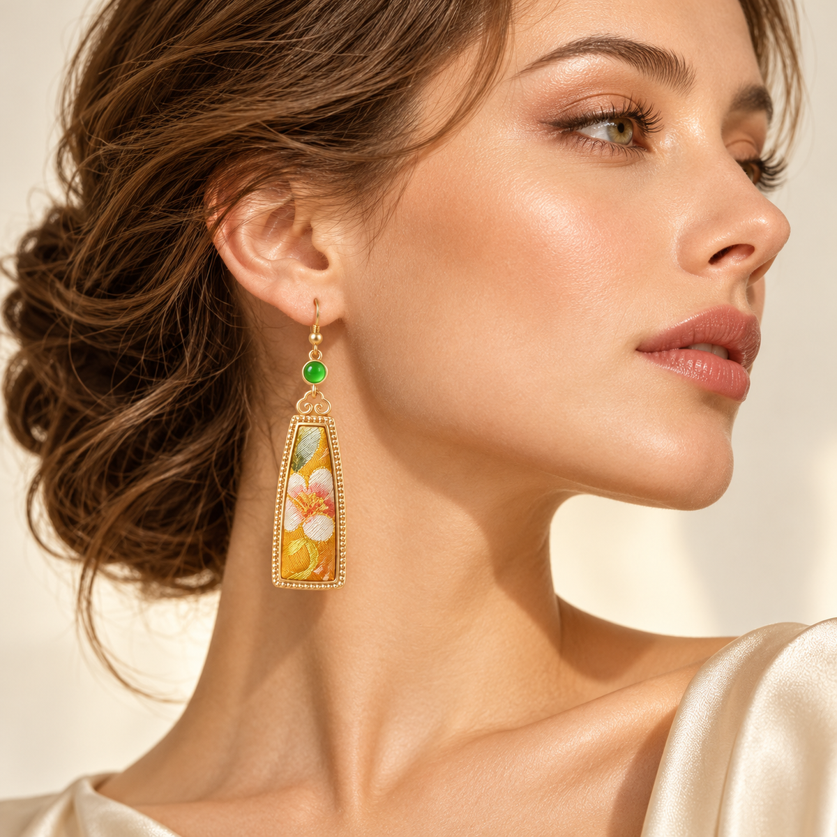 Songjin silk floral ear-hook earrings — photo 6