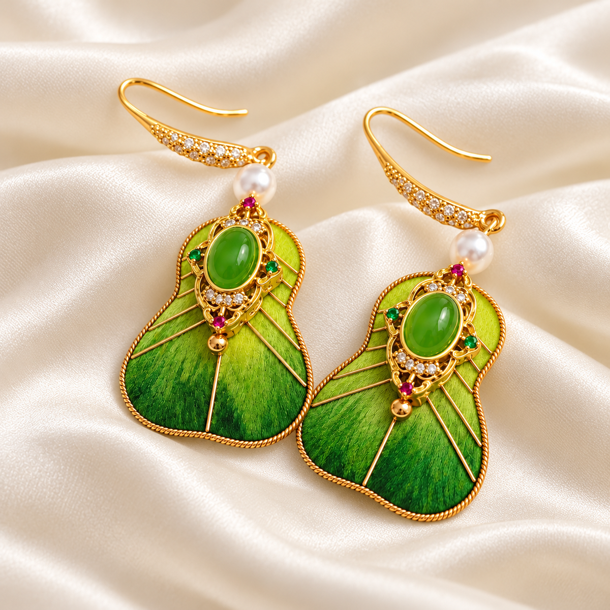 Cuiyu princess fan earrings on satin