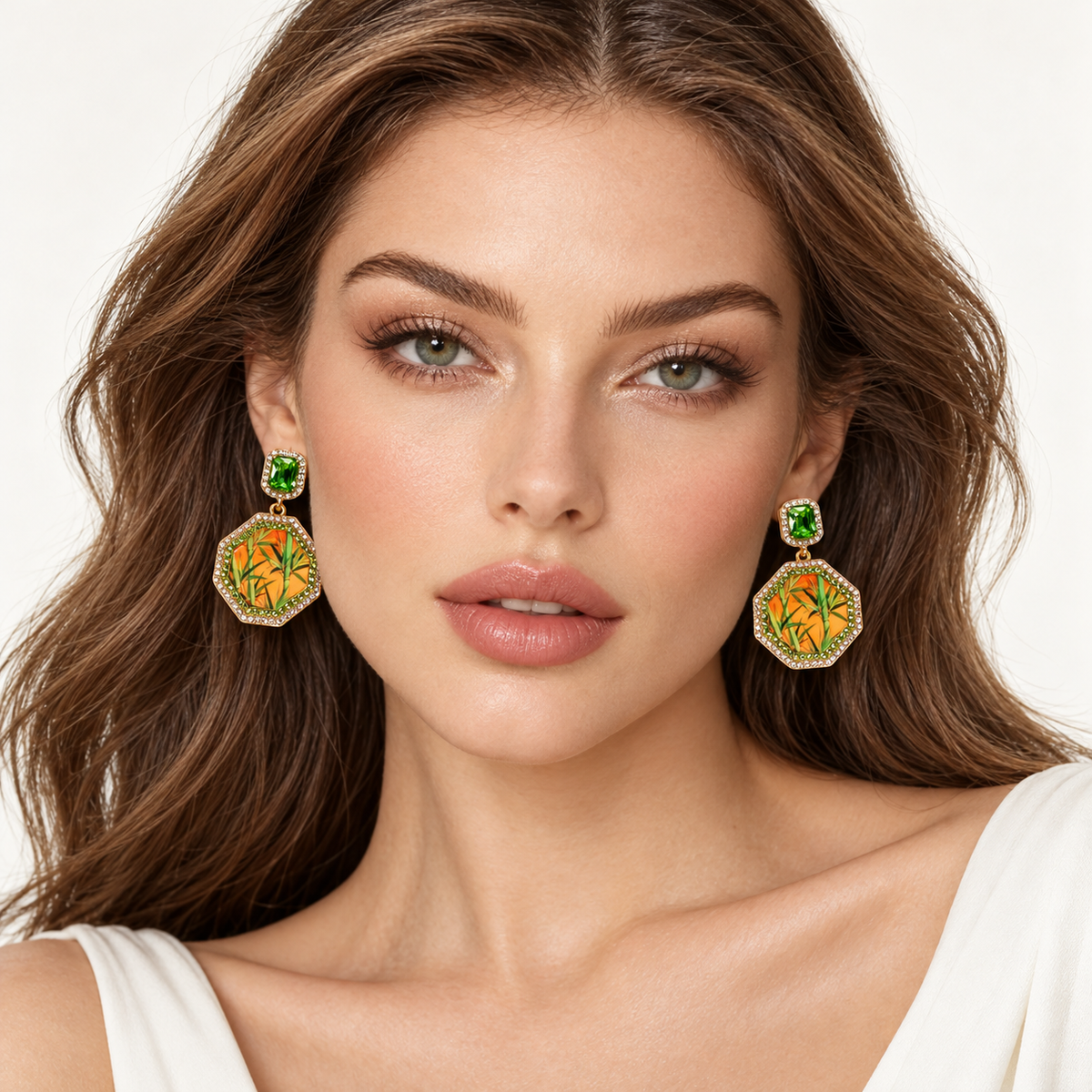 Yaozhu bamboo panel green drop earrings — photo 7