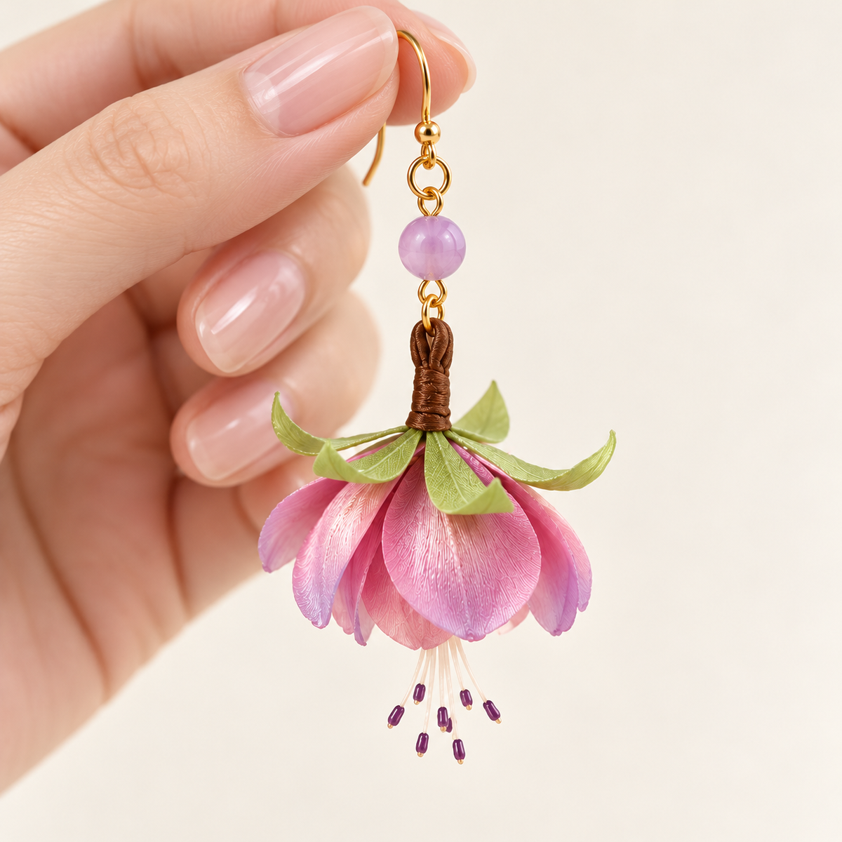 Pink Begonia Bud Ronghua Drop Earrings — photo 7