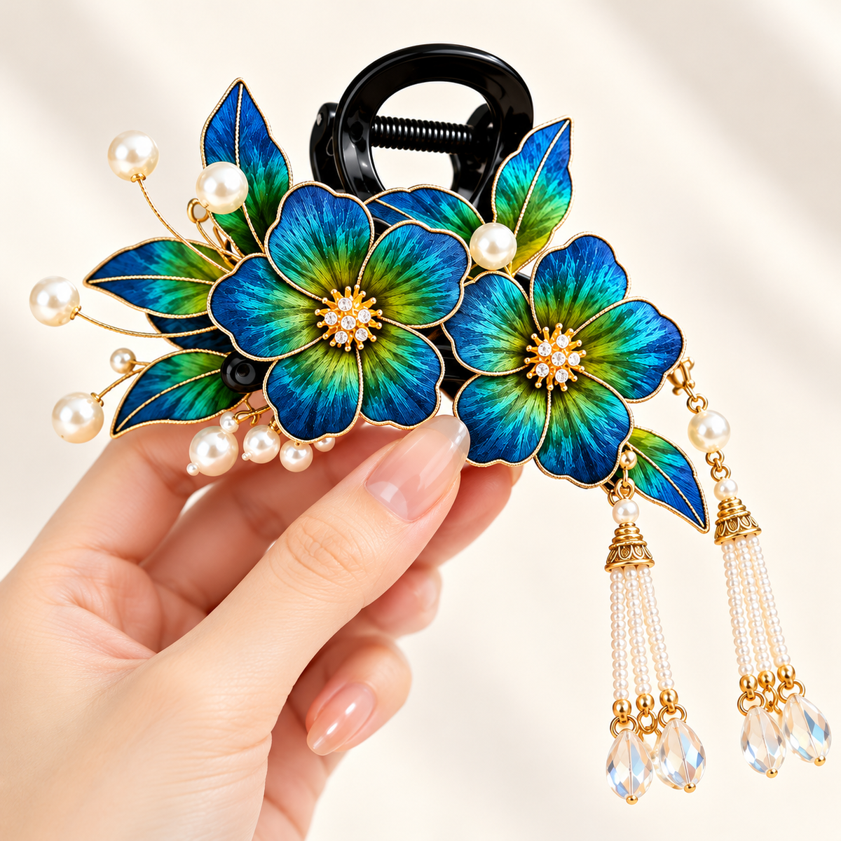 Blue-green blossom Ronghua claw hair clip Qingluan — photo 7