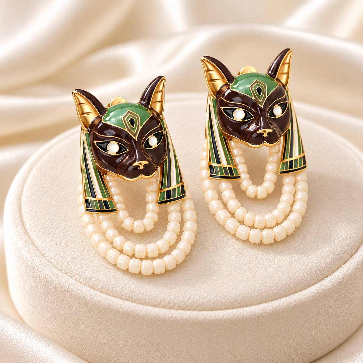 Falaomao enamel pharaoh cat bead stud earrings — photo 7