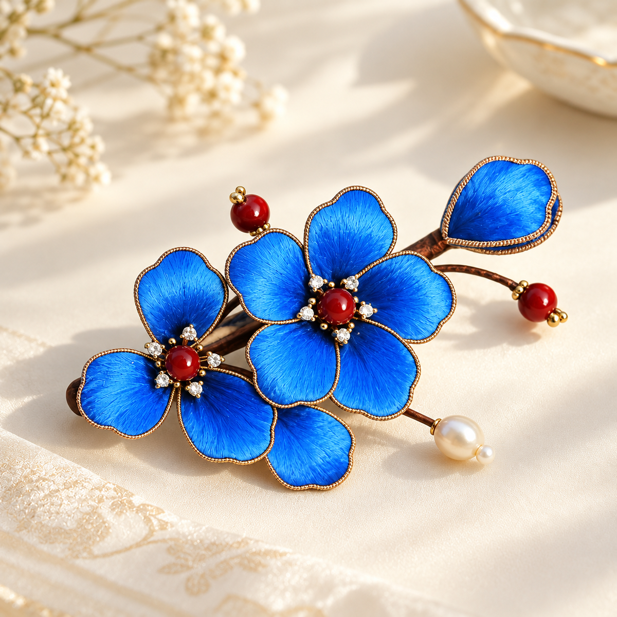 Blue blossom Ronghua hair clip Lanqi — photo 7