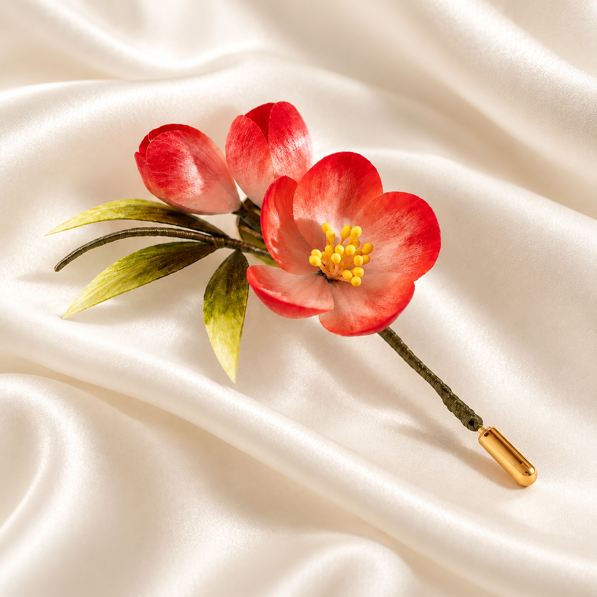 Red plum blossom mulberry-silk Ronghua brooch lifestyle view