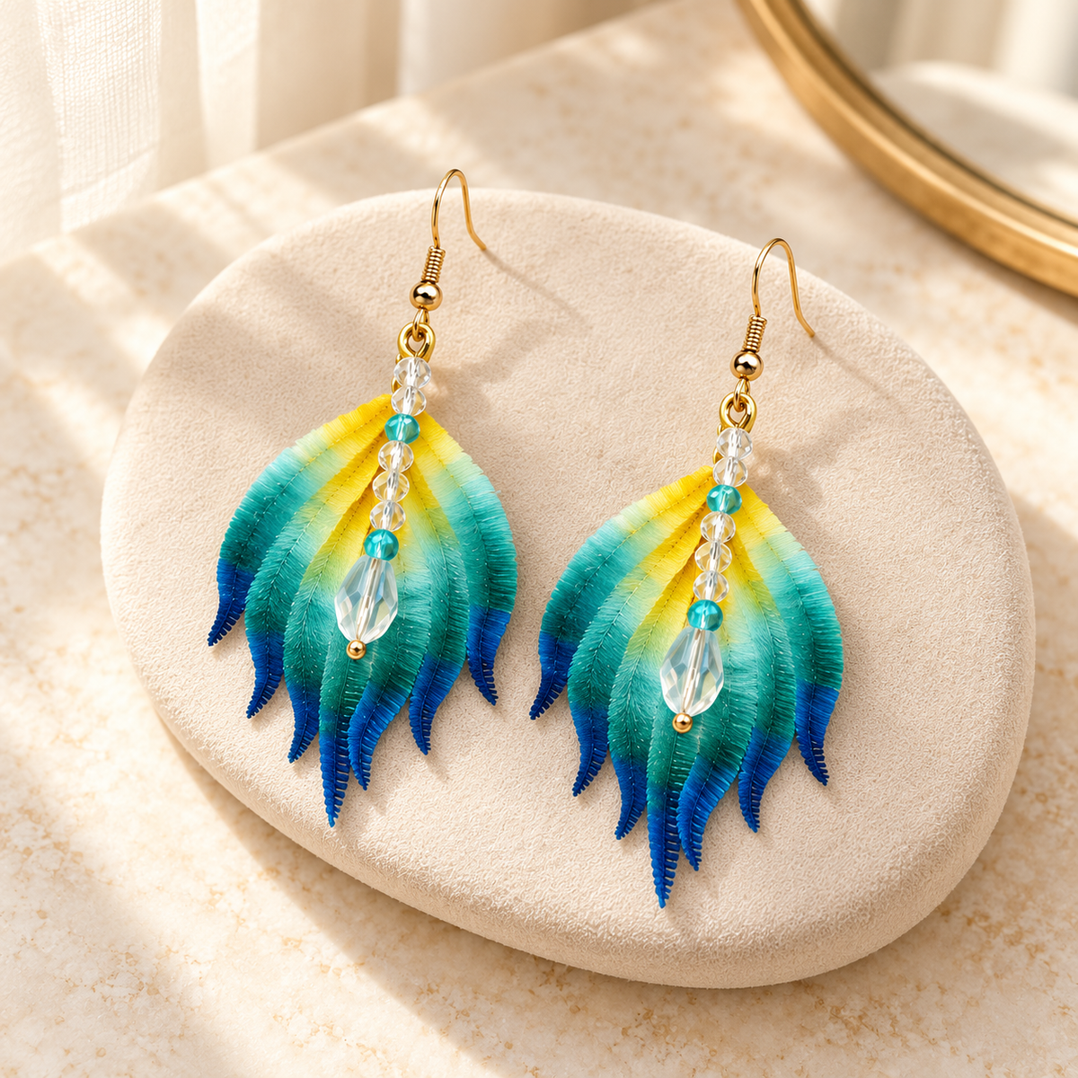 Blue-Green Phoenix Feather Ronghua Drop Earrings — photo 7