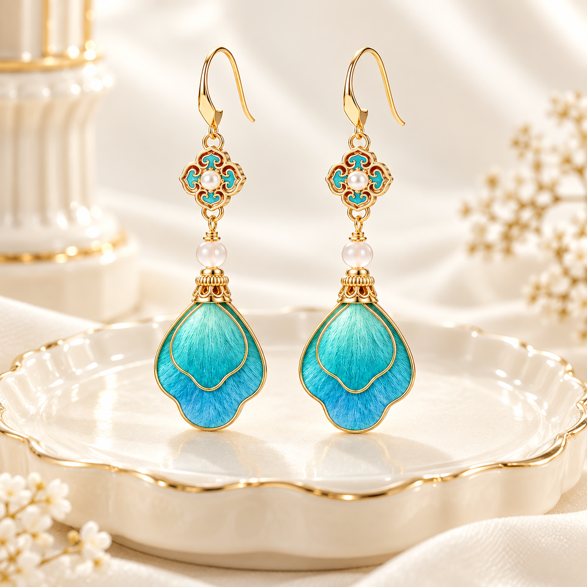 Yuanshan mulberry-silk Ronghua drop earrings alternate view