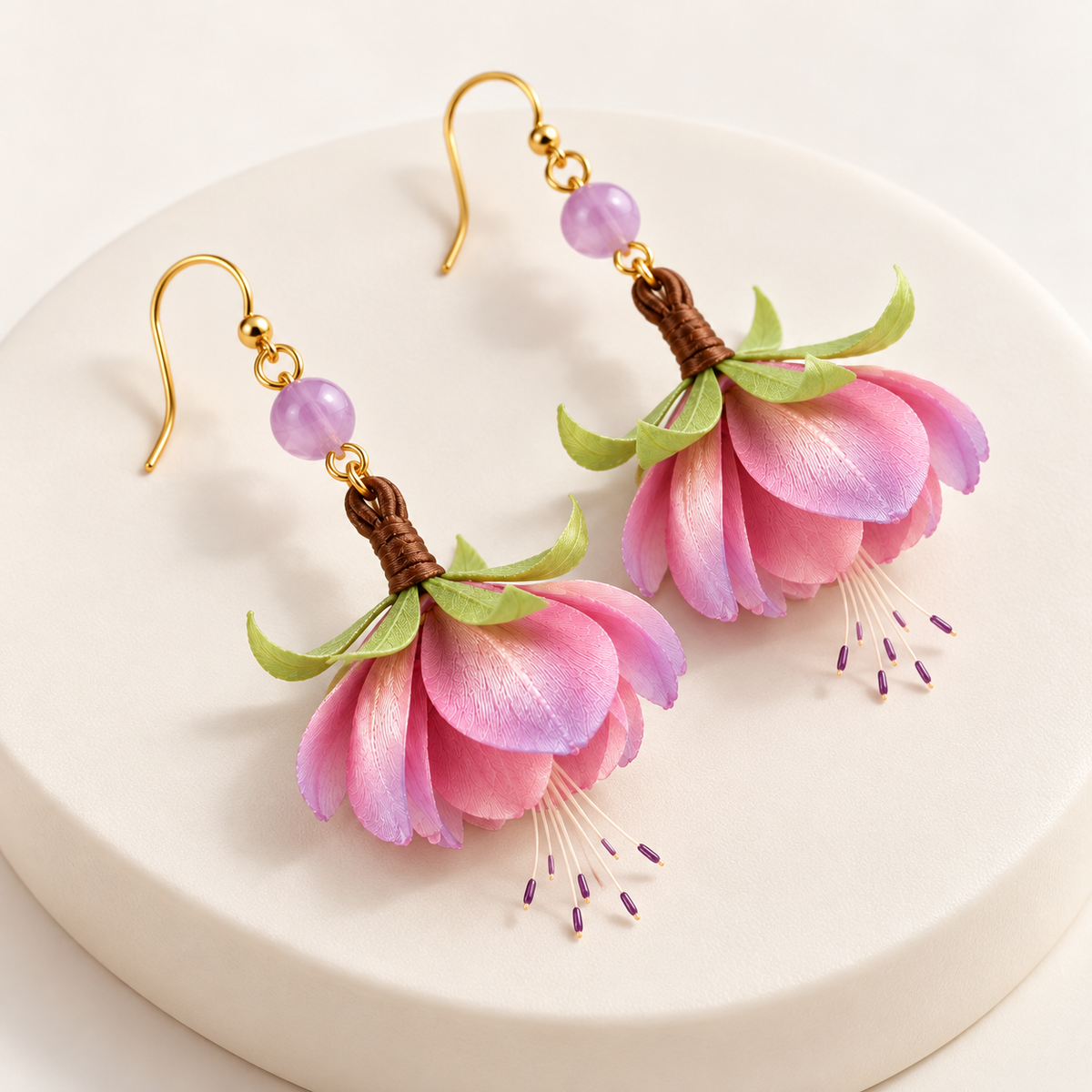 Pink Begonia Bud Ronghua Drop Earrings — photo 8