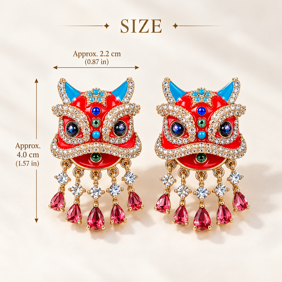 Xingshi enamel awakening lion drop earrings — photo 8