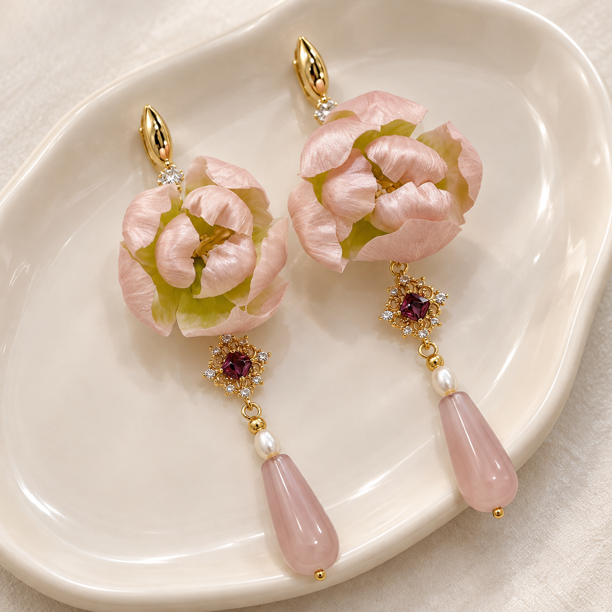 Pink Peony Bud Ronghua Drop Earrings — photo 8
