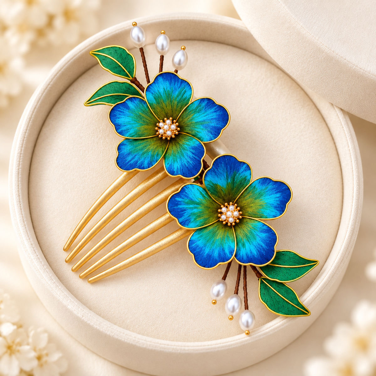 Blue-green blossom Ronghua hair comb Qianli Jiangshan — photo 9