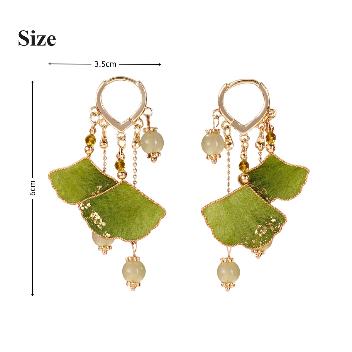 Dimensions of green ginkgo silk velvet dangle earrings