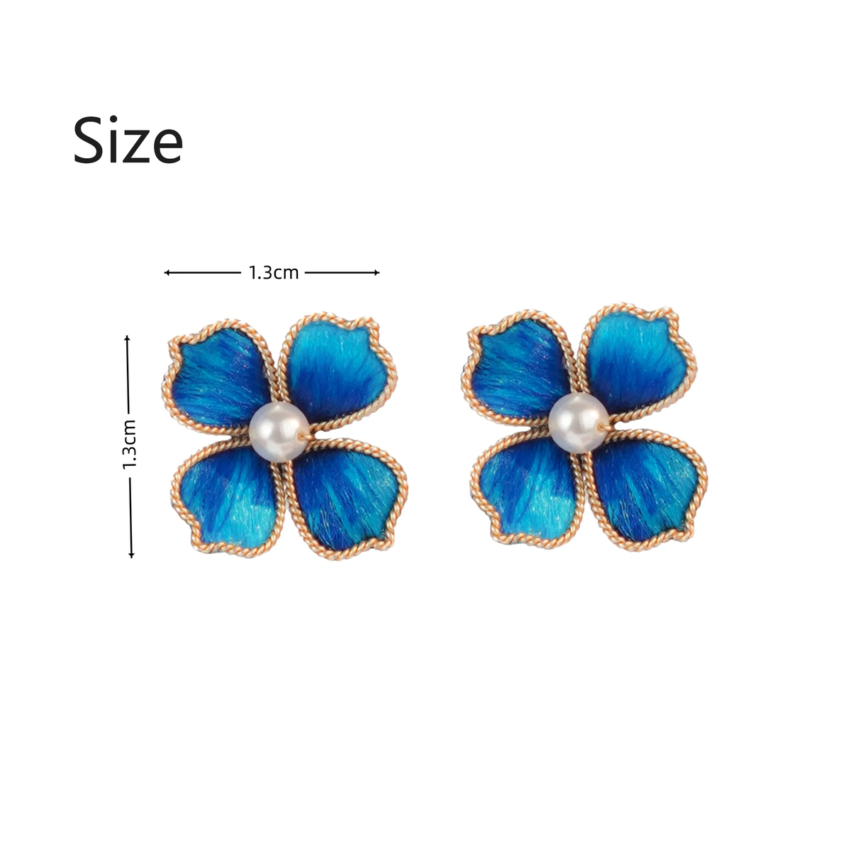 Blue Four-Leaf Clover Ronghua Stud Earrings size, 1.3 cm by 1.3 cm