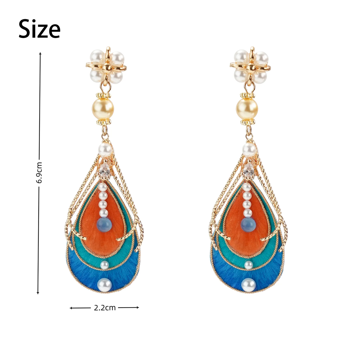 Dunhuang-inspired Ronghua drop earrings size guide, 6.9 by 2.2 centimetres
