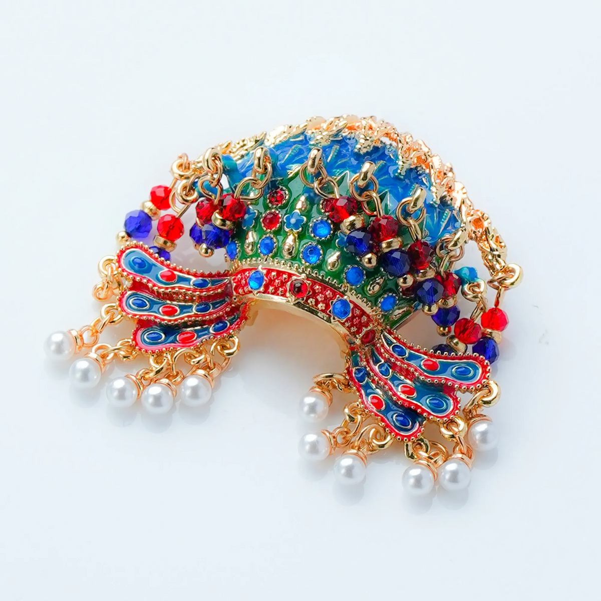 Nine Dragons and Nine Phoenixes Crown Sweater Brooch front view