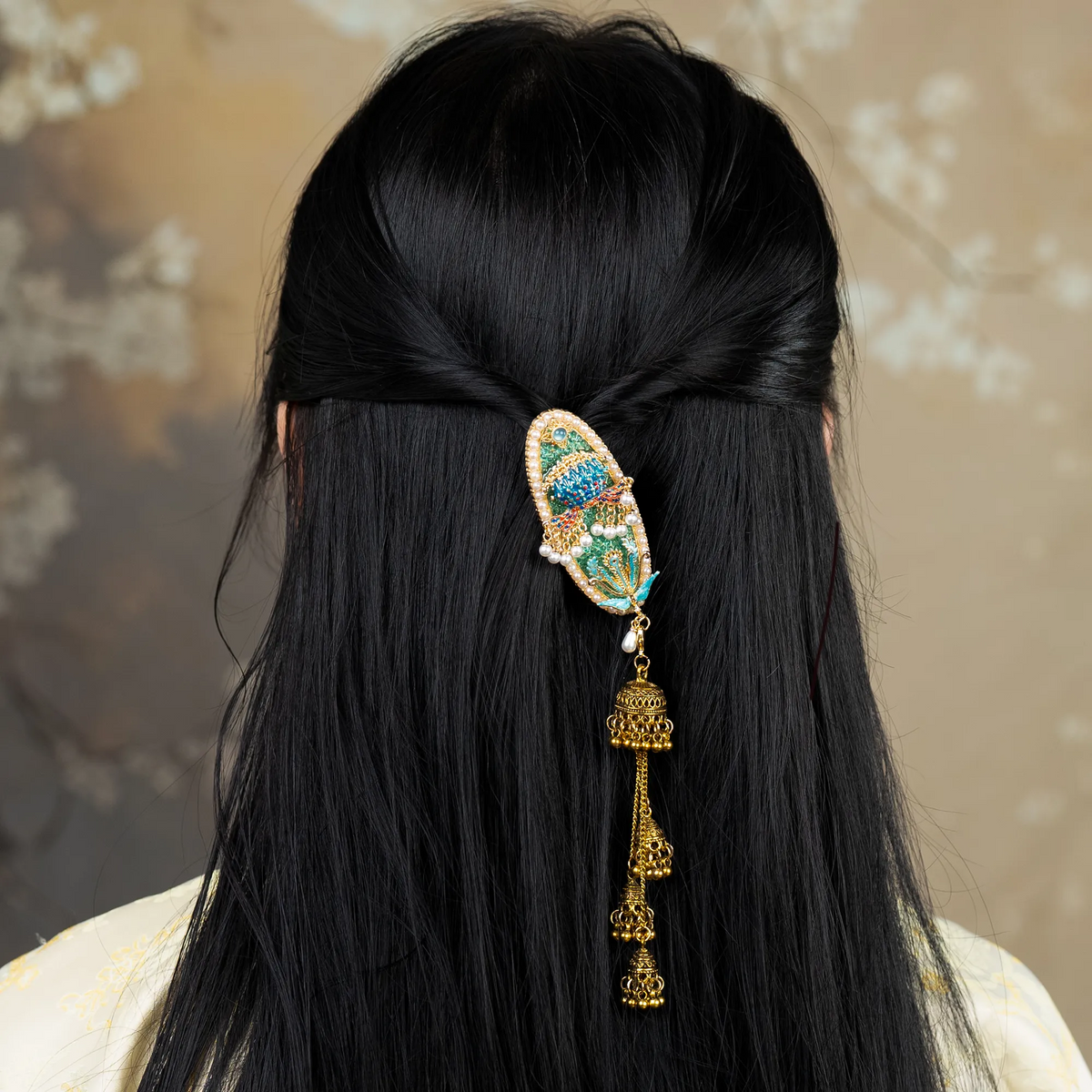 Nine Dragons and Nine Phoenixes Hair Clip worn in the hair