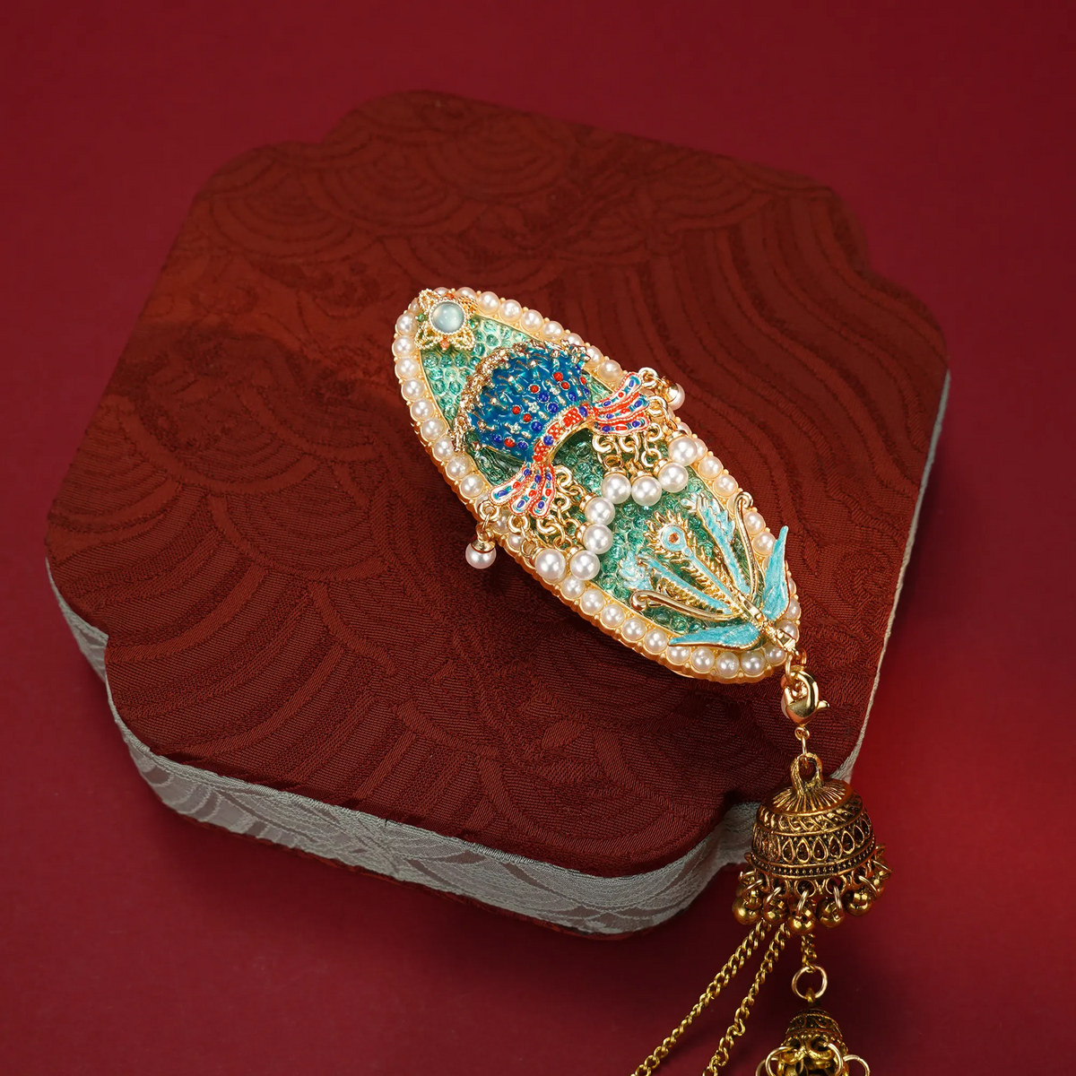 Nine Dragons and Nine Phoenixes Hair Clip with tassel detail