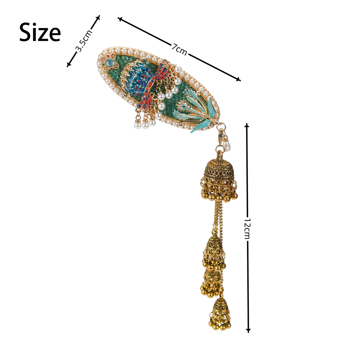 Nine Dragons and Nine Phoenixes Hair Clip size, 7 cm by 3.5 cm, with 12 cm tassel
