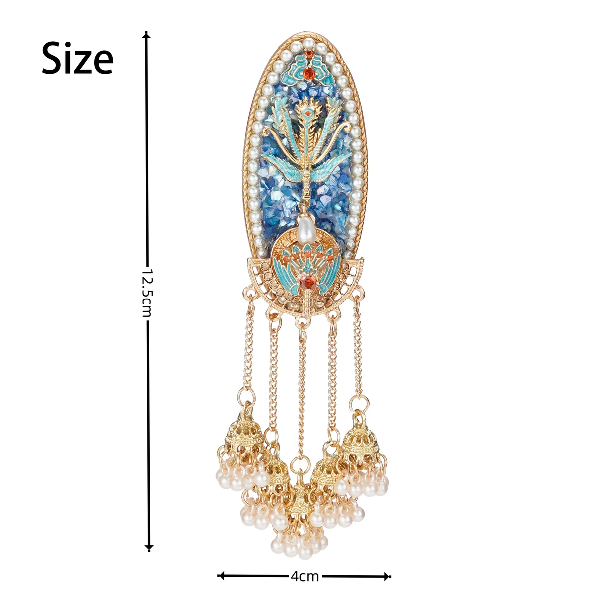 Phoenix Arrival Hair Clip size, 7.5 cm by 4.5 cm, with 15.5 cm tassel