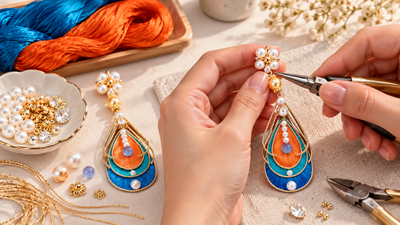 Ronghua earring making and finished product details, reframed in 16:9.