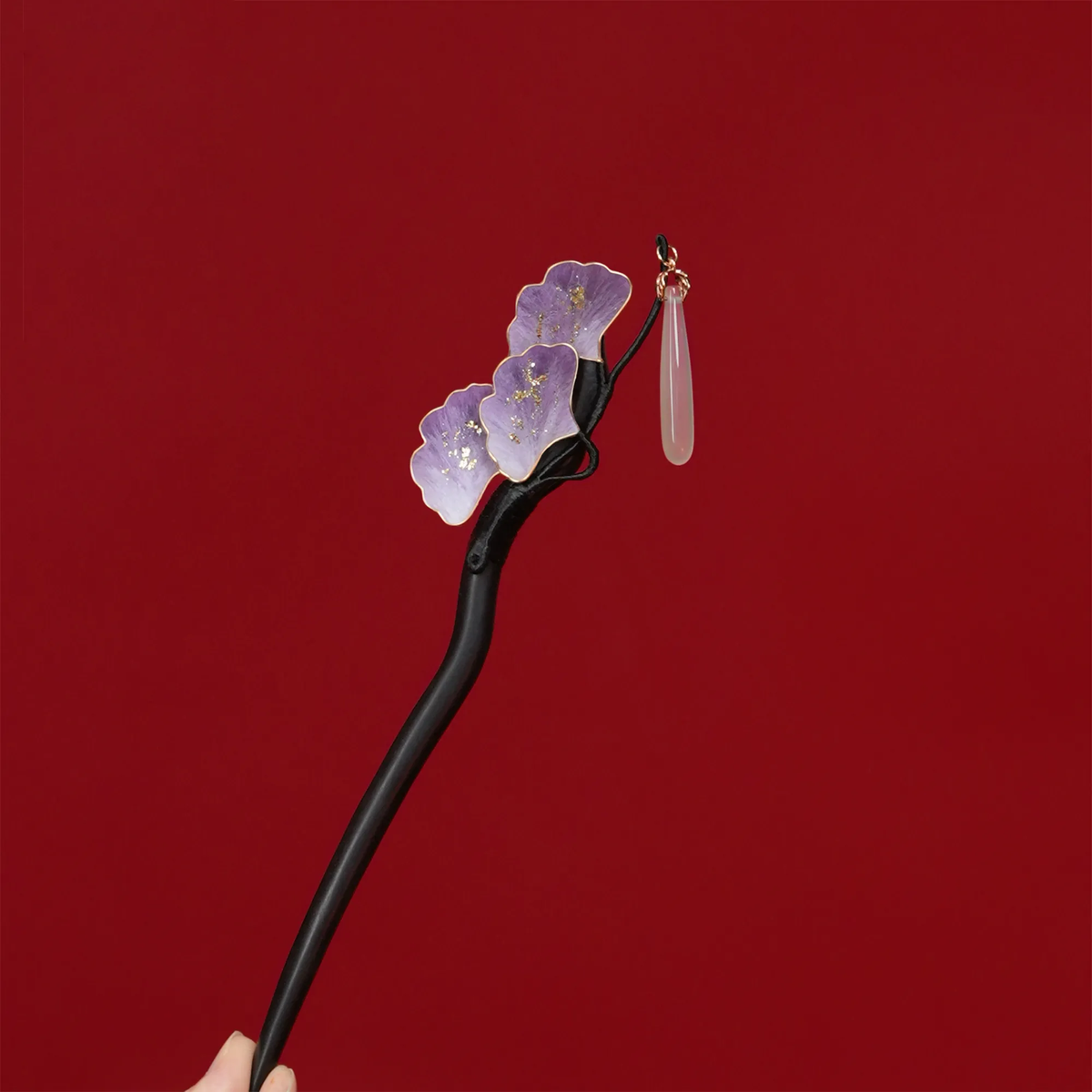 Purple Ginkgo Ronghua Hairpin with translucent pendant