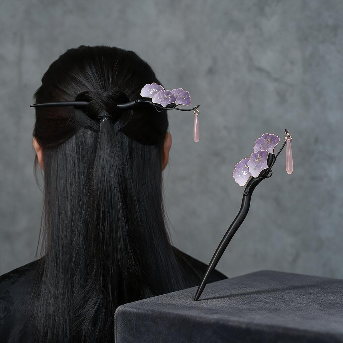 Purple Ginkgo Ronghua Hairpin full view