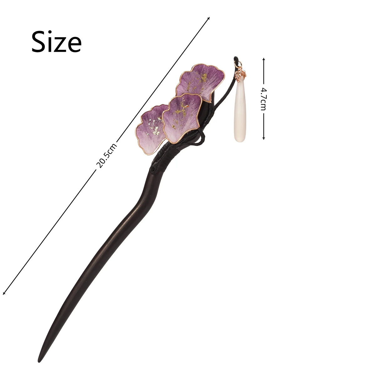 Purple Ginkgo Ronghua Hairpin size, 20.5 cm long with 4.7 cm ornament