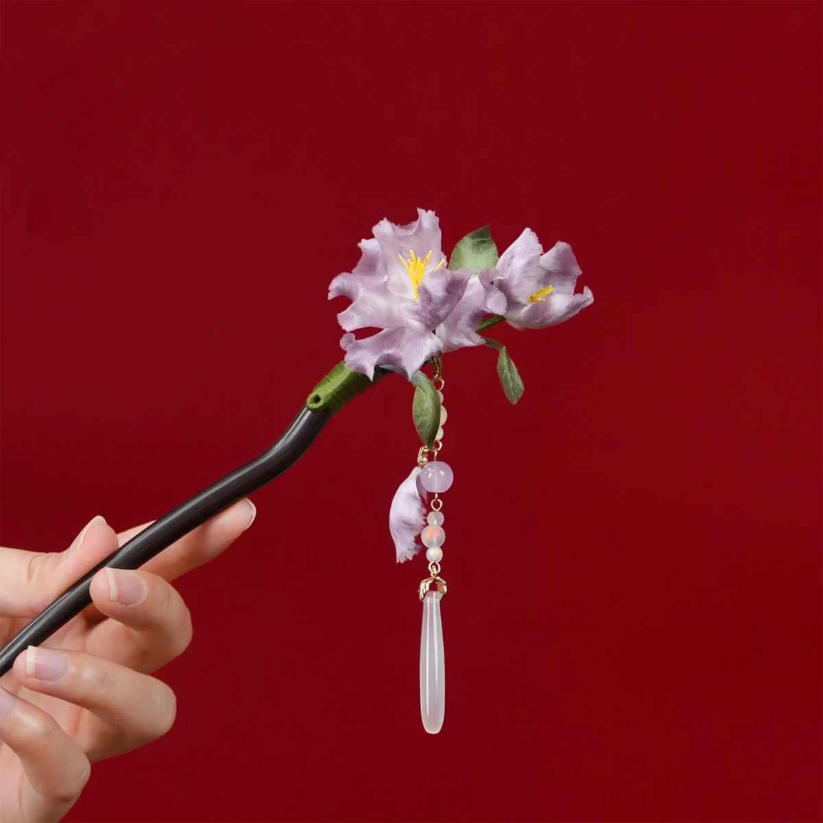 Purple Iris Ronghua Hairpin floral detail