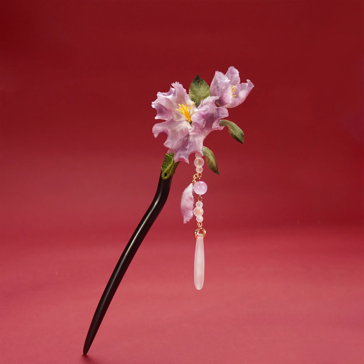 Purple Iris Ronghua Hairpin with beaded pendant