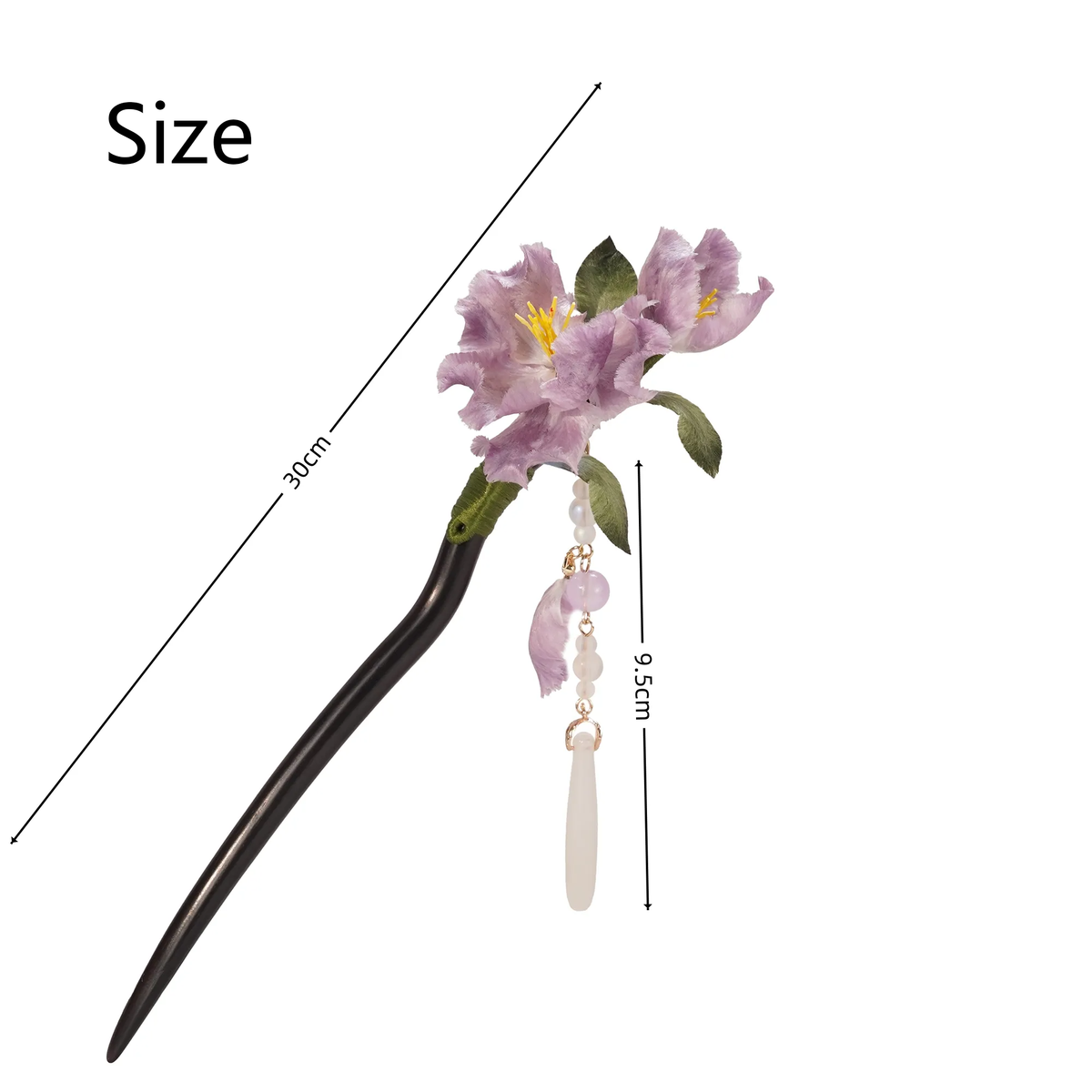 Purple Iris Ronghua Hairpin size, 30 cm long with 6.5 cm pendant