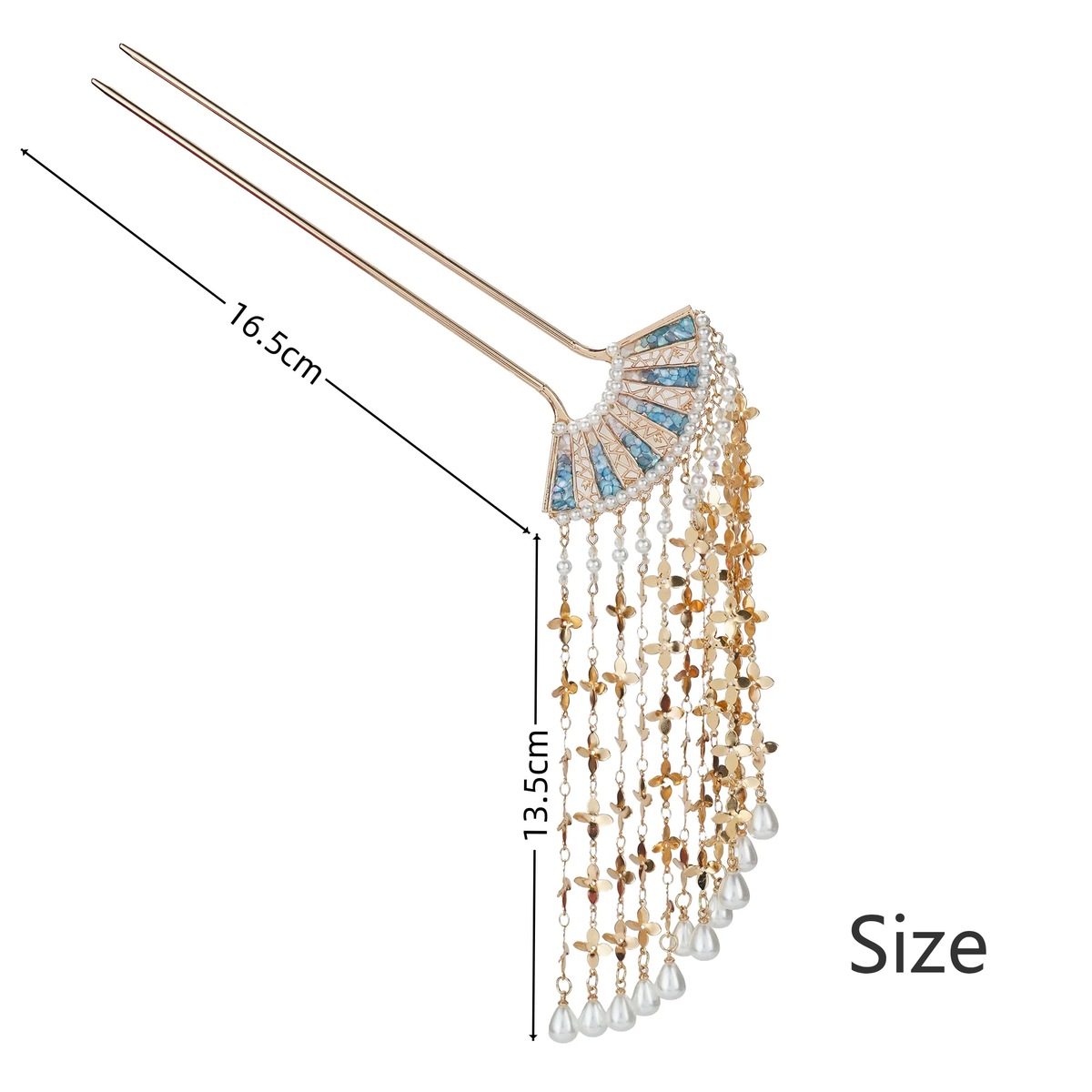 Yaoguang Fan Tassel Hairpin size, 16.5 cm long with 13.5 cm tassels